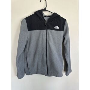 The North Face Hooded Jacket Boys LARGE Regular Black Gray Full Zip Polartec